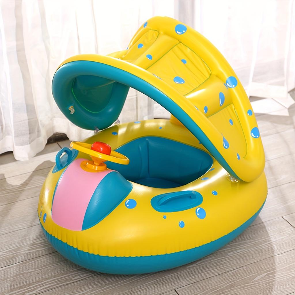 1pc PVC Children's Swimming Ring With Sun Shade, Inflatable Water Toy, Swimming Pool Float
