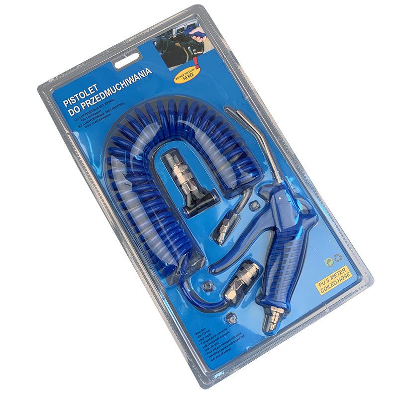 4x6 European Blow Gun Set: 5m Pneumatic Blow Gun with PUTPU Spiral Air Hose