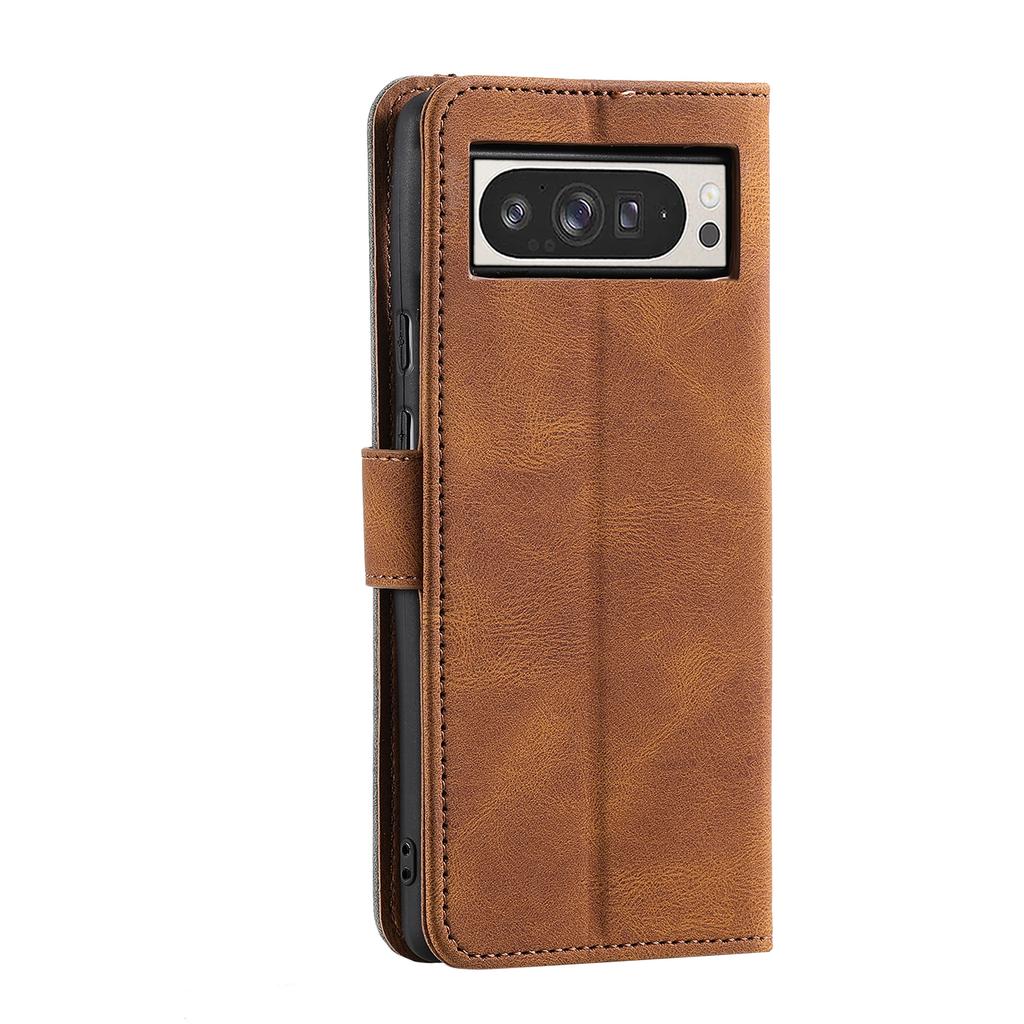 For Google Pixel 10 Pro XL Leather Case Splicing Stitching Wallet Phone Cover with Wrist Strap