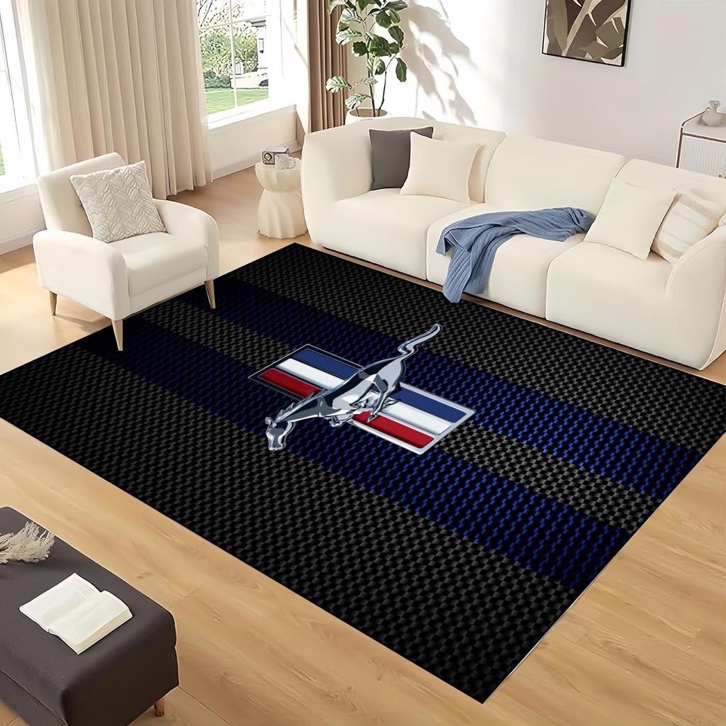 3D Mustang Racing Car Sign GTR Area Rug,Carpet Rug for Living Room Bedroom Sofa Doormat Decoration, Kids Play Non-slip Floor Mat