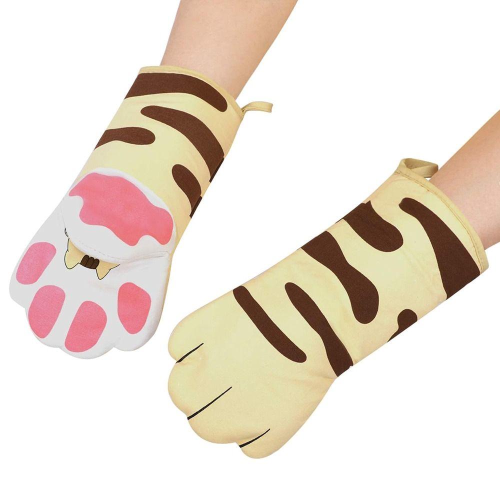 Insulation Cat Paws Oven Mitts Non-Slip Cotton Oven Potholder Comfortable Kitchen Handschoen  BBQ