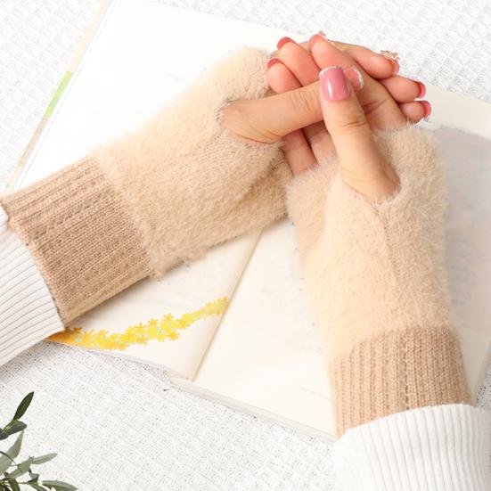 Half Finger Gloves Women Long Fingerless Gloves Fleece-Lined Touchscreen Knitted Gloves Thermal Soft Stretchable Wrist Warmers for Winter Work Typing