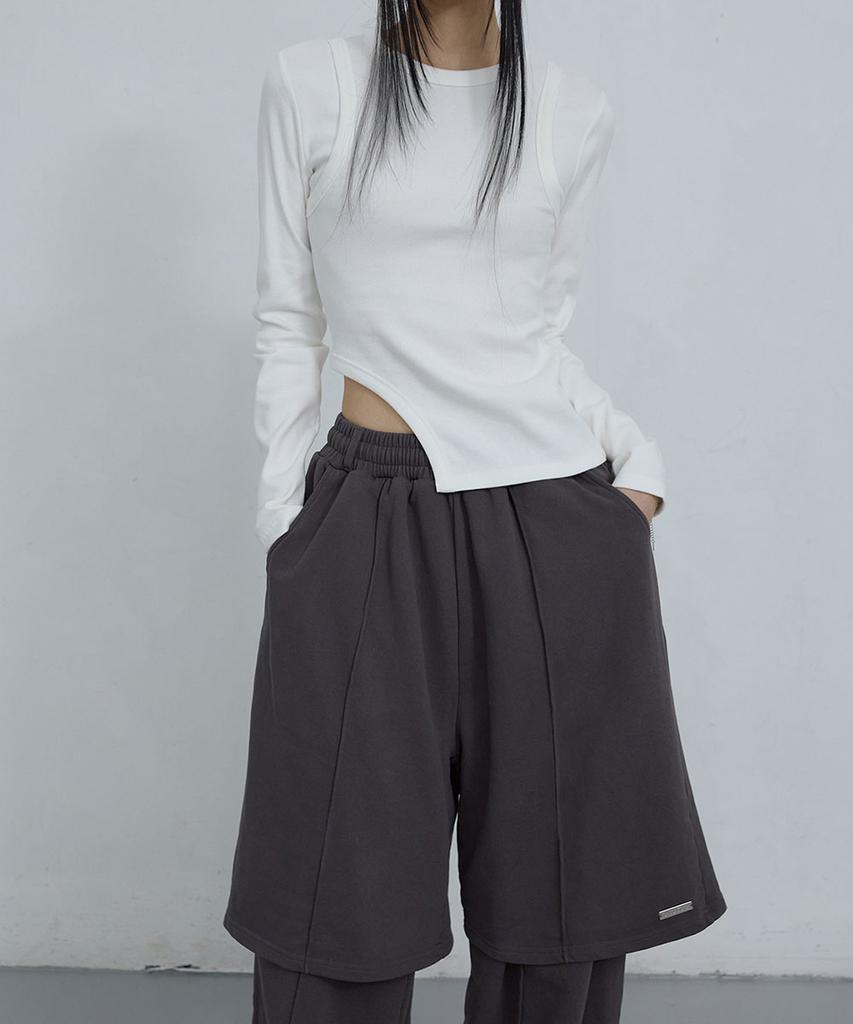 Uusoo Cotton Layered Elastic Waist Pants_ Charcoal