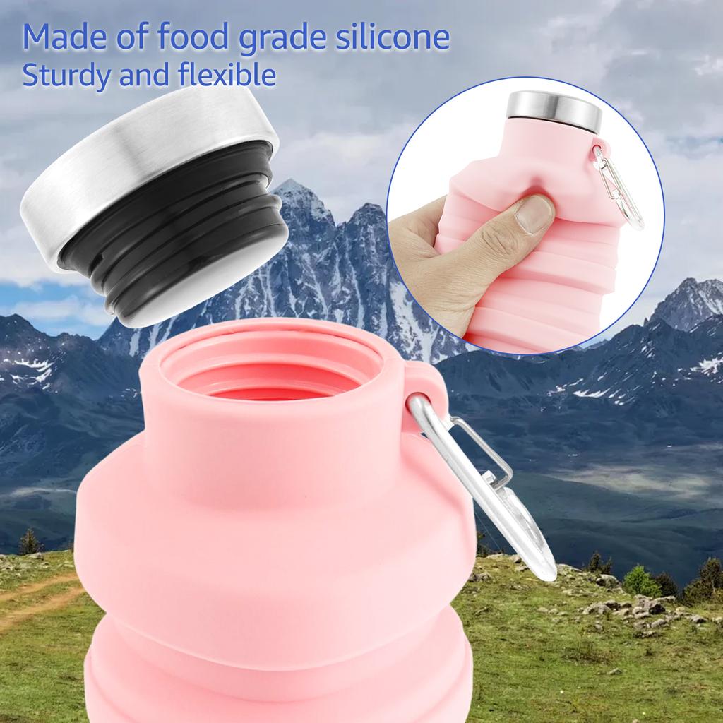2Pcs Collapsible Silicone Water Bottle with Clasps 500ml Portable Sport Bottle Leakproof Outdoor Travel Hike Sport Water Cup