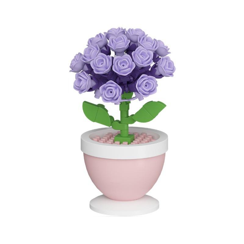 Building Blocks, Flower Pots, Roses, Sunflowers, Carnations, Micro-grained Children's Educational Assembly Toy Ornaments