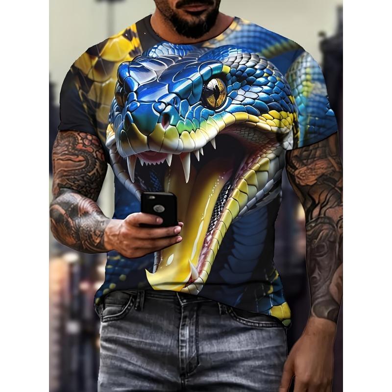 3D Printed Horror Snake T-shirt for Men and Women, Cool Animal Pattern T-shirt, Summer Loose Round Neck Top, Short Sleeved T-shirt