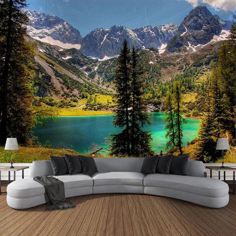 

Природные горы, озеро, хвойное дерево, пейзаж, гобелен, настенное украшение для спальни, гостиной, дома 230x150cm