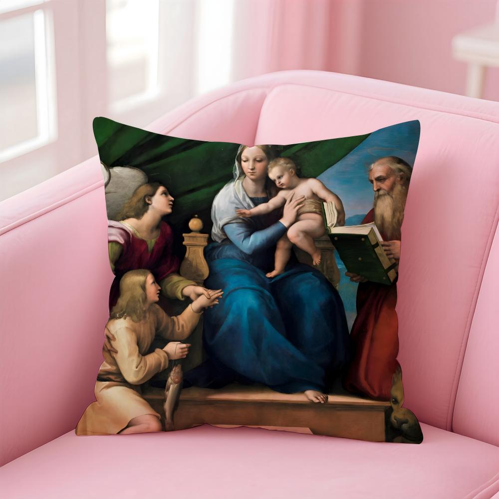 Classical RRaffaello Santi Cushion Cover Pillow Case Ultra Soft Skin Friendly Fabric Cloud Like Comfort  Concealed Zipper