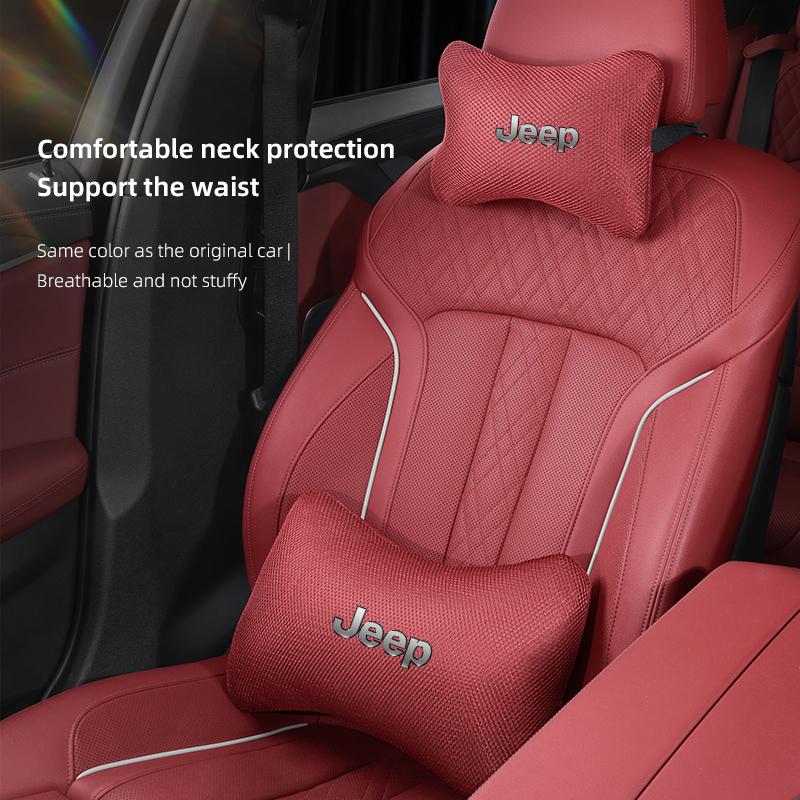 Car Headrest Breathable Ice Silk Neck Pillow Lumbar Back Cushion For Jeep Grand Cherokee Wrangler JK Gladiator Compass Renegade