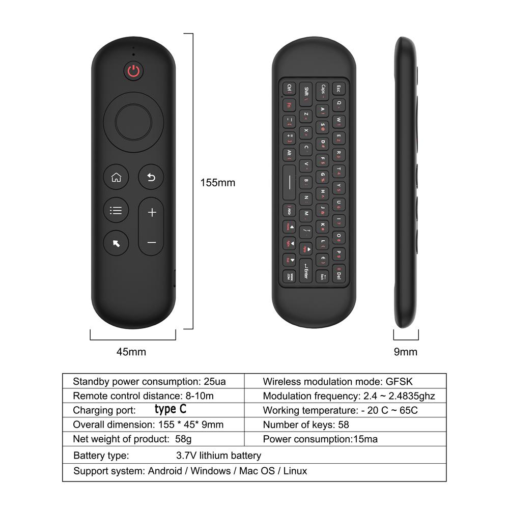Wireless Gyroscope AirMouse Remote Control with Backlit MiniKeyboard Dual ModeBT5.2 7Color Backlight For Android Smart TV Box PC
