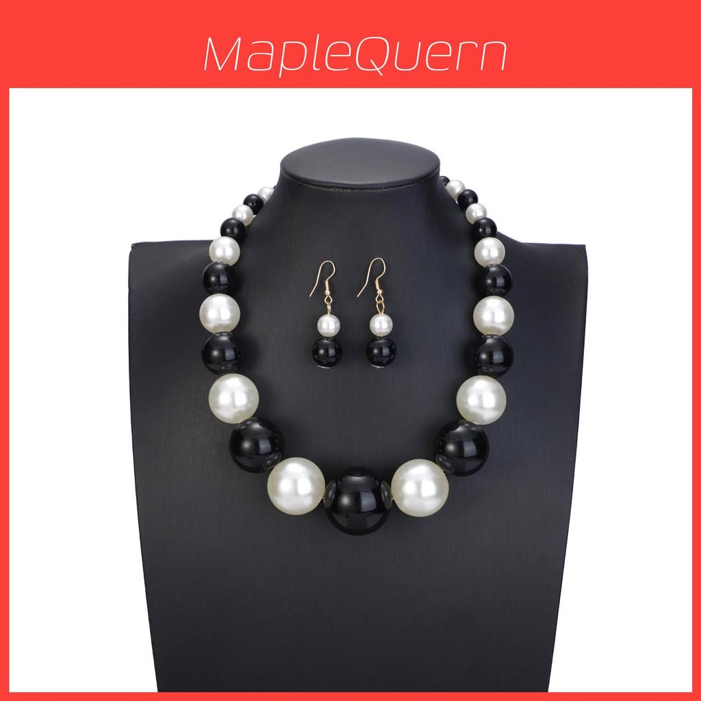 Geometric Pearl Necklace And Earring Set For Women In Summer