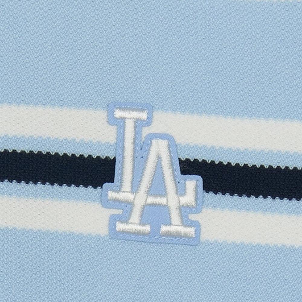 MLB Striped Zip Short Sleeve Knit Top Women Tops Light-Blue 3FKPV0253-07SBL