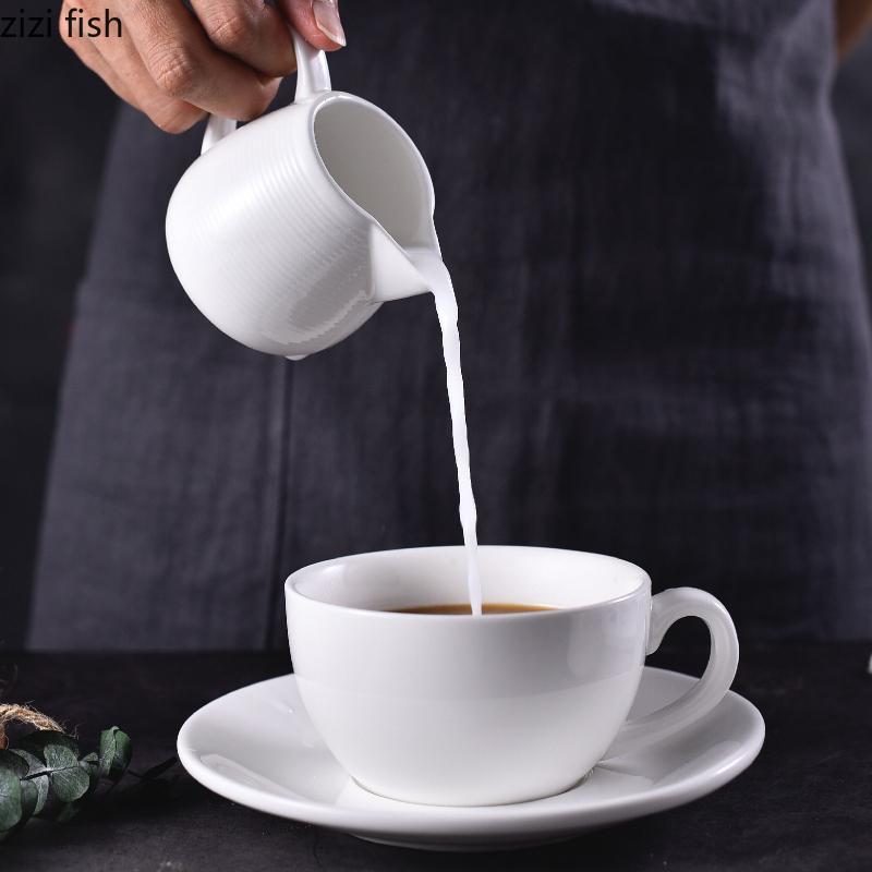 White Ceramic Milk Jar with Handle Milk Pot Seasoning Pot Coffeeware Coffee Milks Cup Western Sauce Pots Sauce Cup Coffee Cups