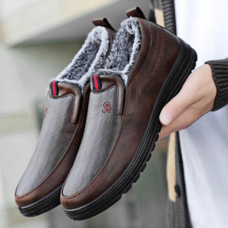 Winter fleece thickened waterproof leather snow boots casual warm cotton non-slip and wear-resistant heel