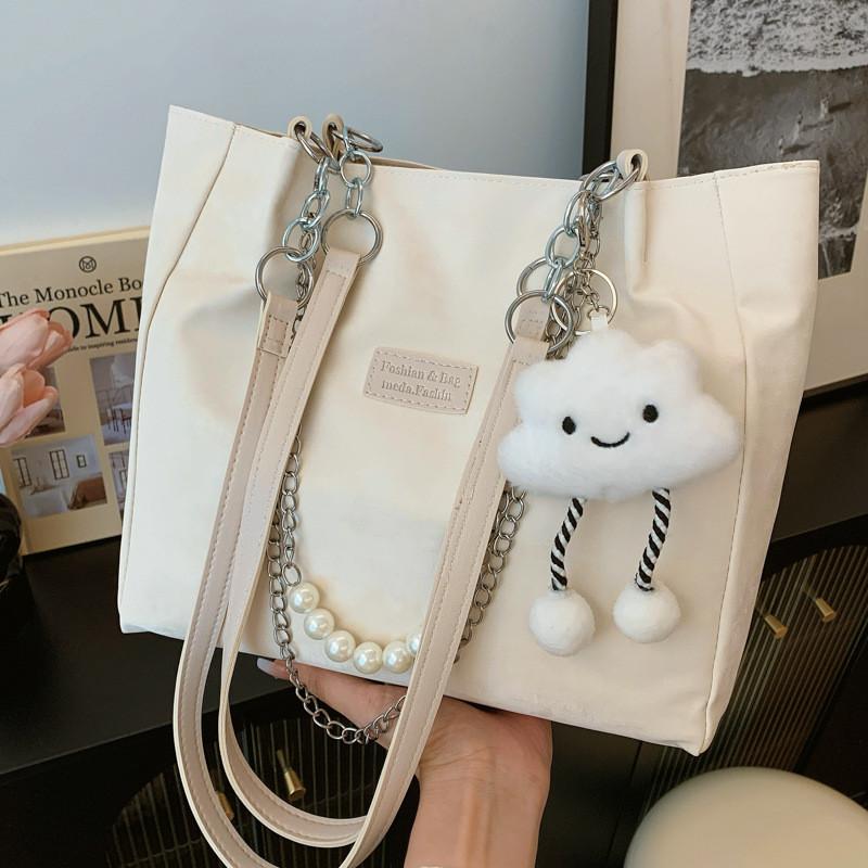 Stylish Large Capacity Student Tote Bag For Women In Trendy Street Style Available In Black Blue Pink And Cream