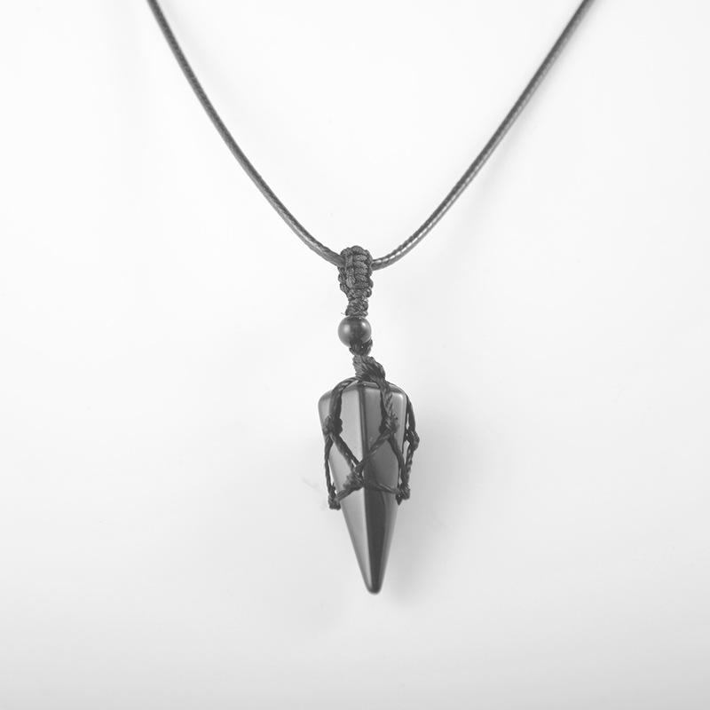 Натуральный камень 3D шестиугольный кристаллический наконечник ожерелье с сетчатым мешочком