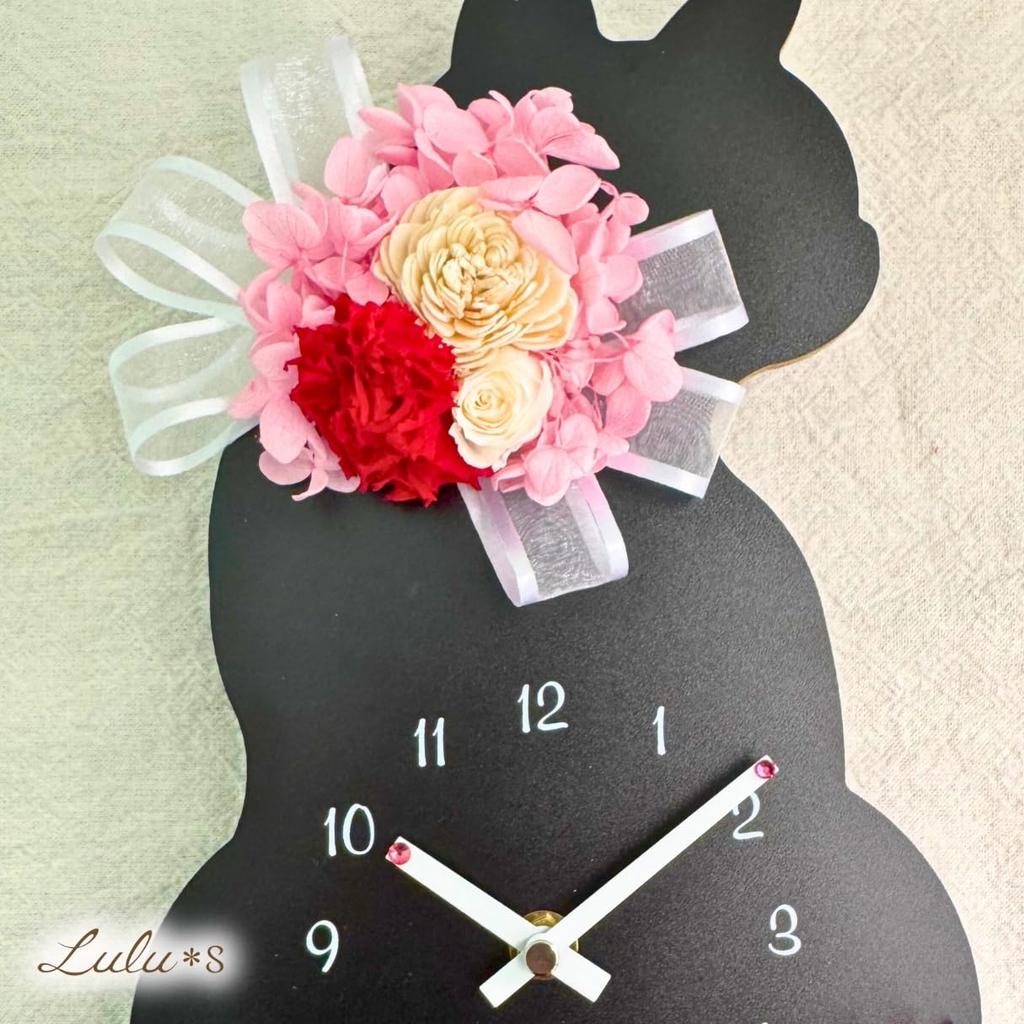 Day Black Cat Flower Clock Carnation Red Pendulum Wall Clock Cat Cat Cat Goods Cat Preserved Flowers W172XD45xH400mm Carnation Red Lulu's Mother's