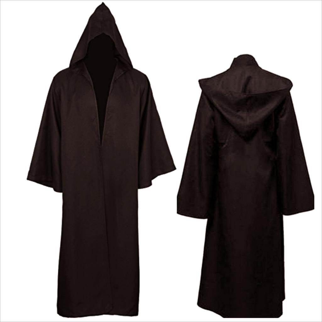 Halloween Cloak Soft Unisex Hooded Long Shirt Black Robe Witch Cape Cosplay Wizard Costume Prop Party Supplies Holiday Decor