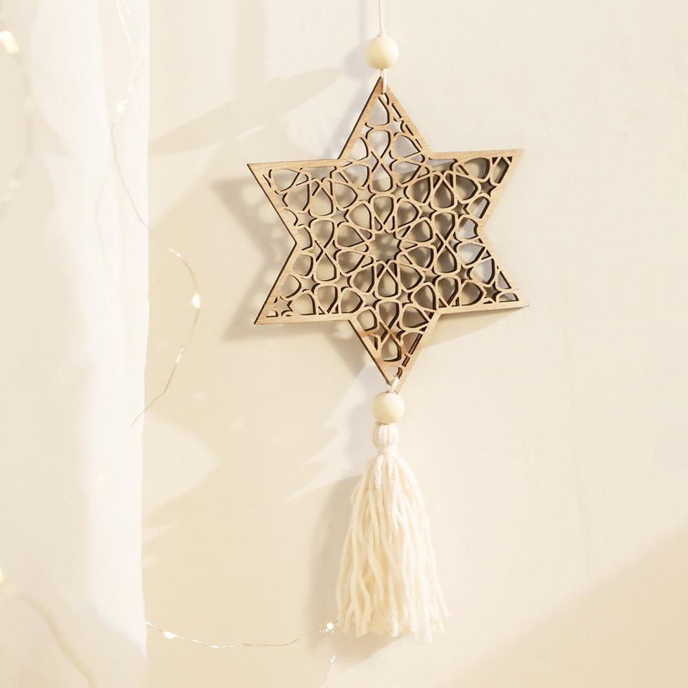 Hollowed-out Ramadan Hanging Ornaments Handmade Traditional Moon Star Hollow Mesh Wall Decor with Tassels