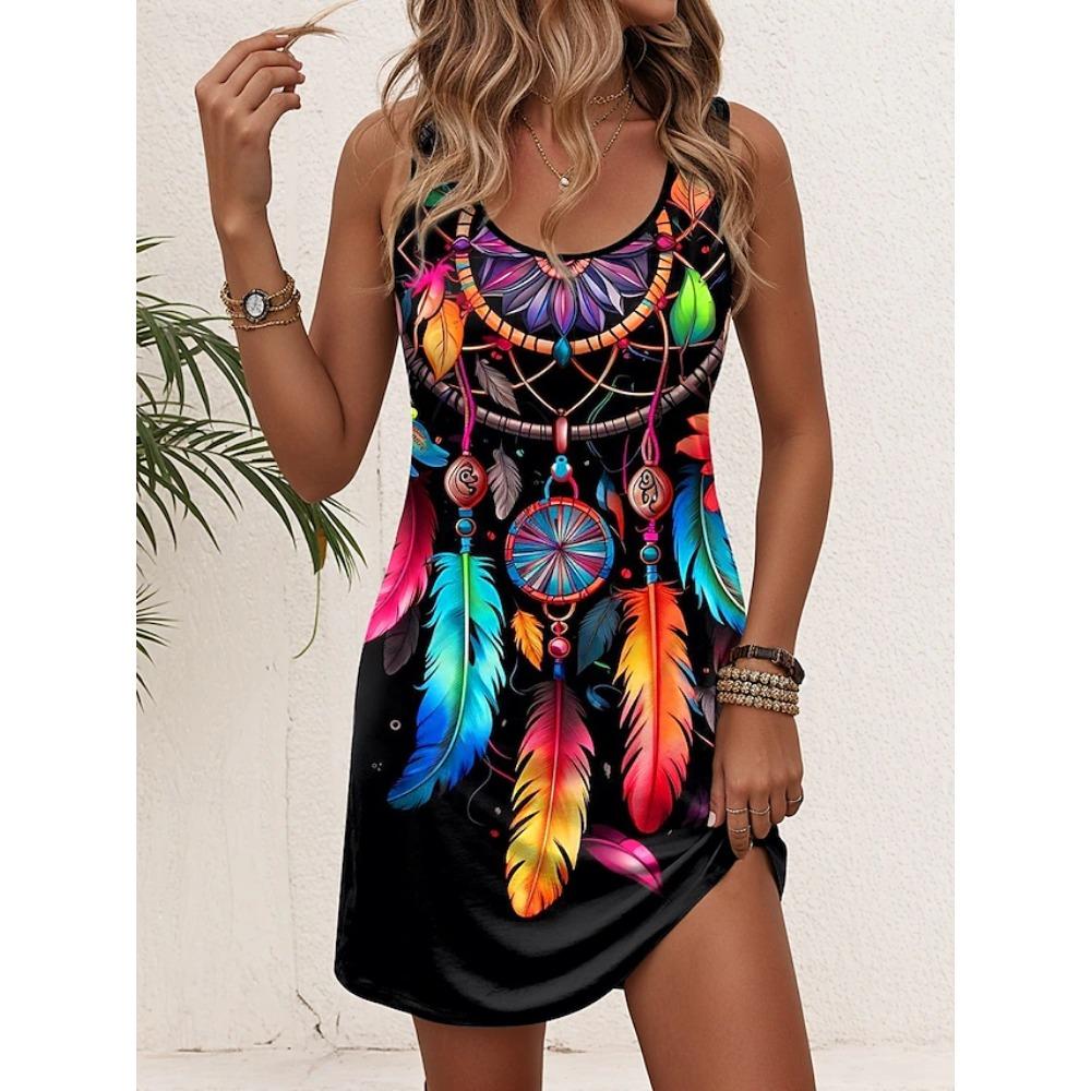 Women's Mini Dress A Line Dress Summer Dress Vacation Casual Boho Wedding Regular Fit Floral Graphic Leaf Sleeveless U Neck