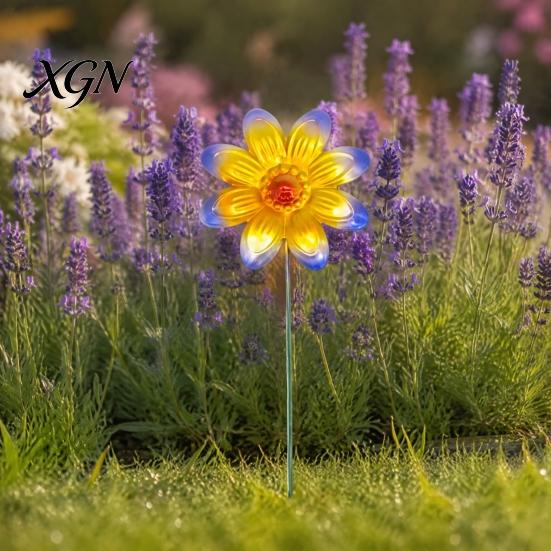 Artistic Garden Path Accents Metal Artificial Flower Stake, Decorative Yard Art Sculpture, Colorful Floral Design Lawn Ornaments Decor for Outdoor