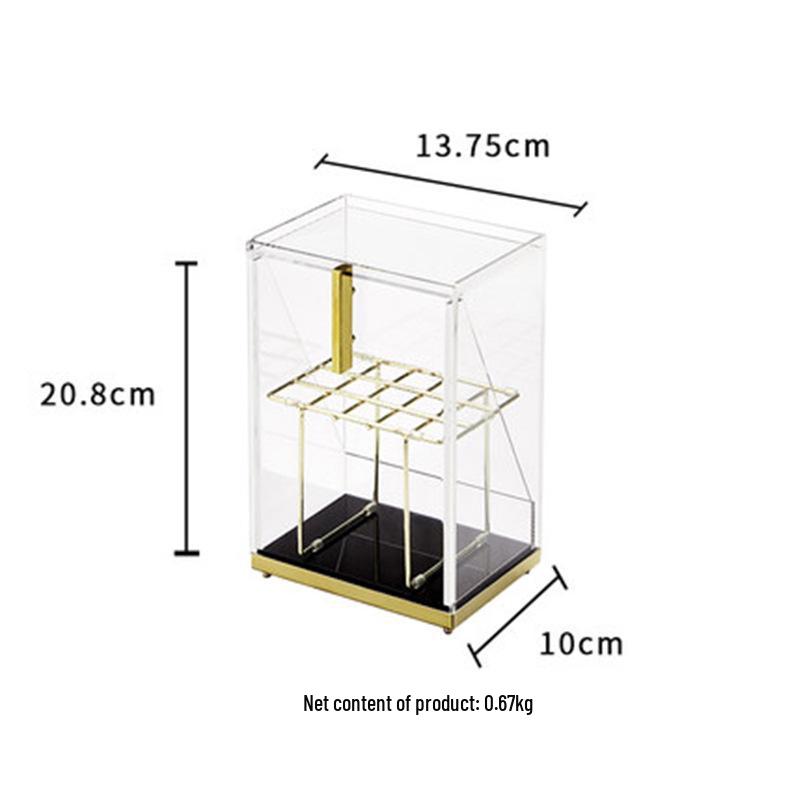 Transparent Acrylic Makeup Brush and Lipstick Storage Box with Dustproof Lid and Compartment Rack