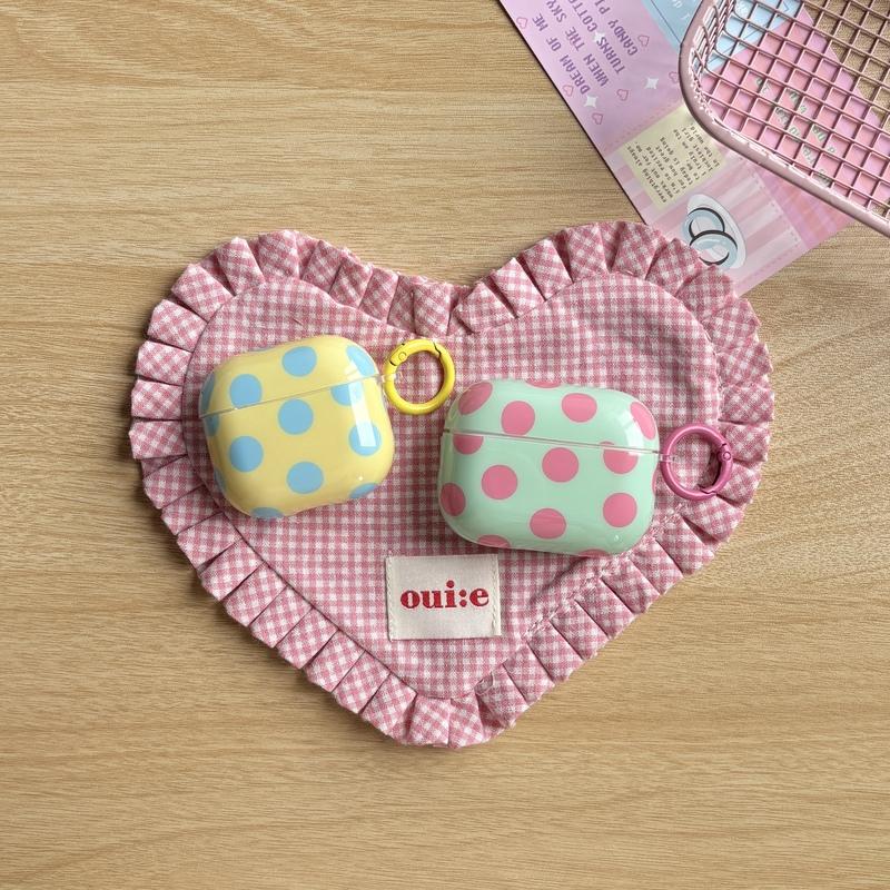 Fashion Simple Big Pink Blue Dots Polka Point Pattern Glossy Earphone Case with Ring Cover for AirPods 1 2 3 4 Pro 2 Pro 3