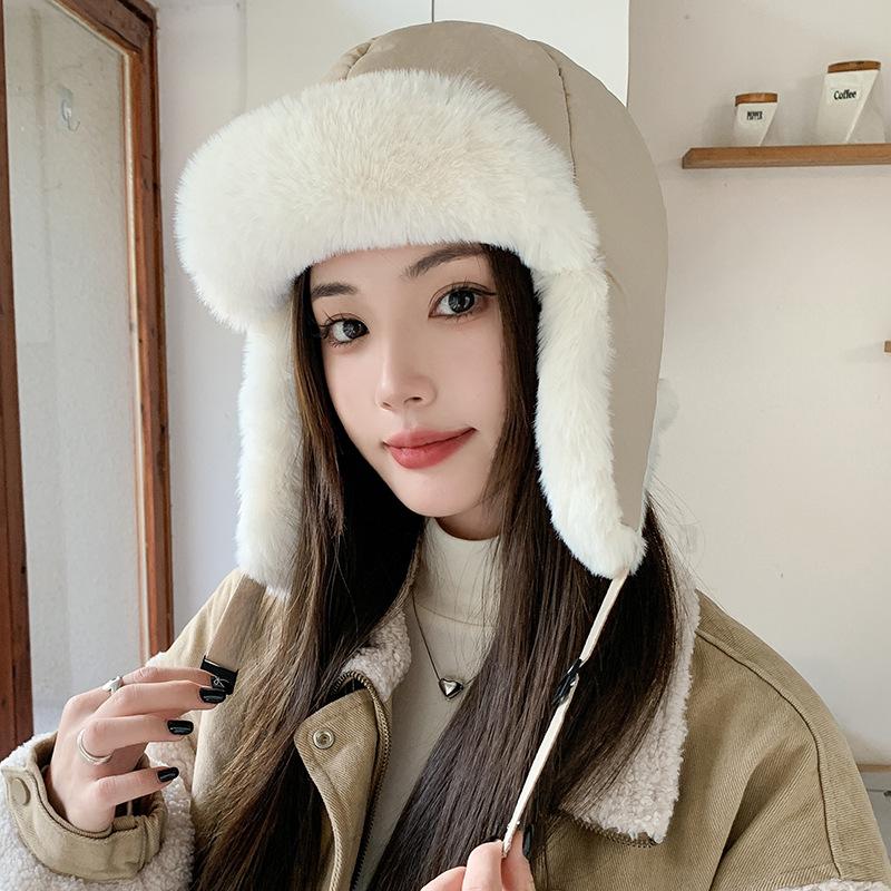 Cute and Sweet Warm Hat for Women's Winter Outdoor Thick Ear Protection Ski Hat Korean Edition Warm Plush Hat