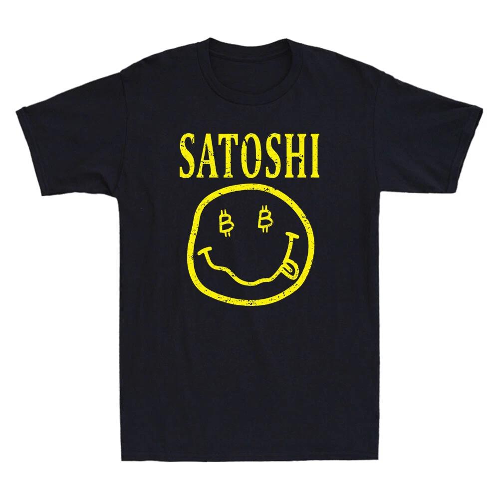 Satoshi Yellow Smile Face Funny Parody Meme Vintage Men s Short Sleeve T-Shirt 2XL