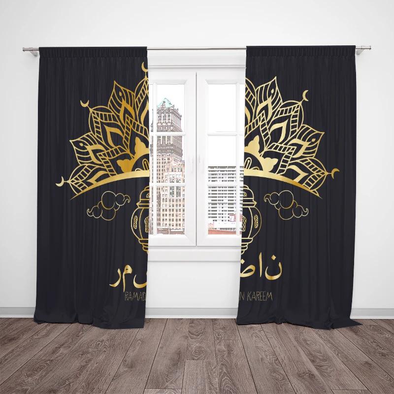 Light Black Ramadan Lucky - HD Printed Curtain - Polyester material - Suitable for bedroom   living room   study (customizable)