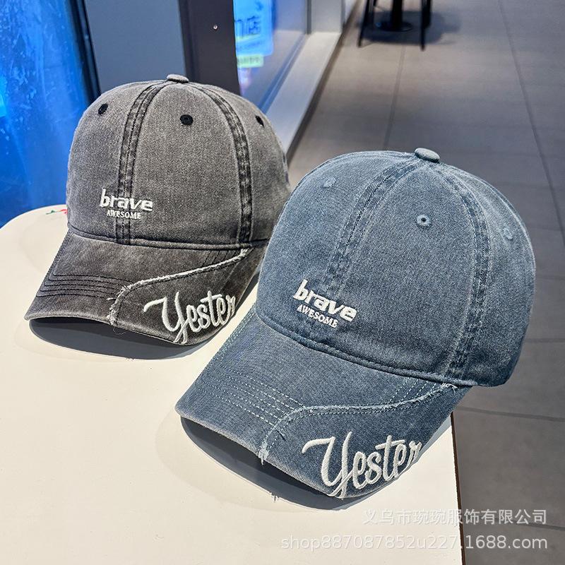 American retro washed letter embroidery baseball cap big head circumference youth street visor showing face small cap man