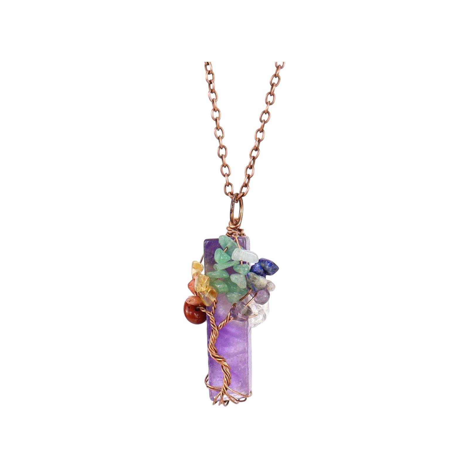 Natural Stone Irregular Crystal Strip Amethyst  Chip Pendant Necklace One Size