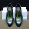 Men's Brogue Dress Shoes Real Cow Leather Lace-Up Oxford Handmade Wingtip Mixed Colors Office Party Formal Shoes
