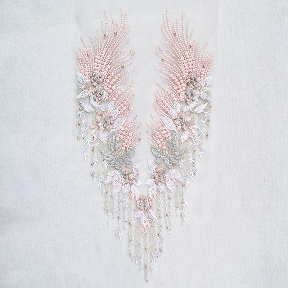 

Mesh Bottom Flower Embroidery Patch Lace Trim Floral Design Applique Lace Fabric Sew On DIY Embroidery Flower Patch розовый
