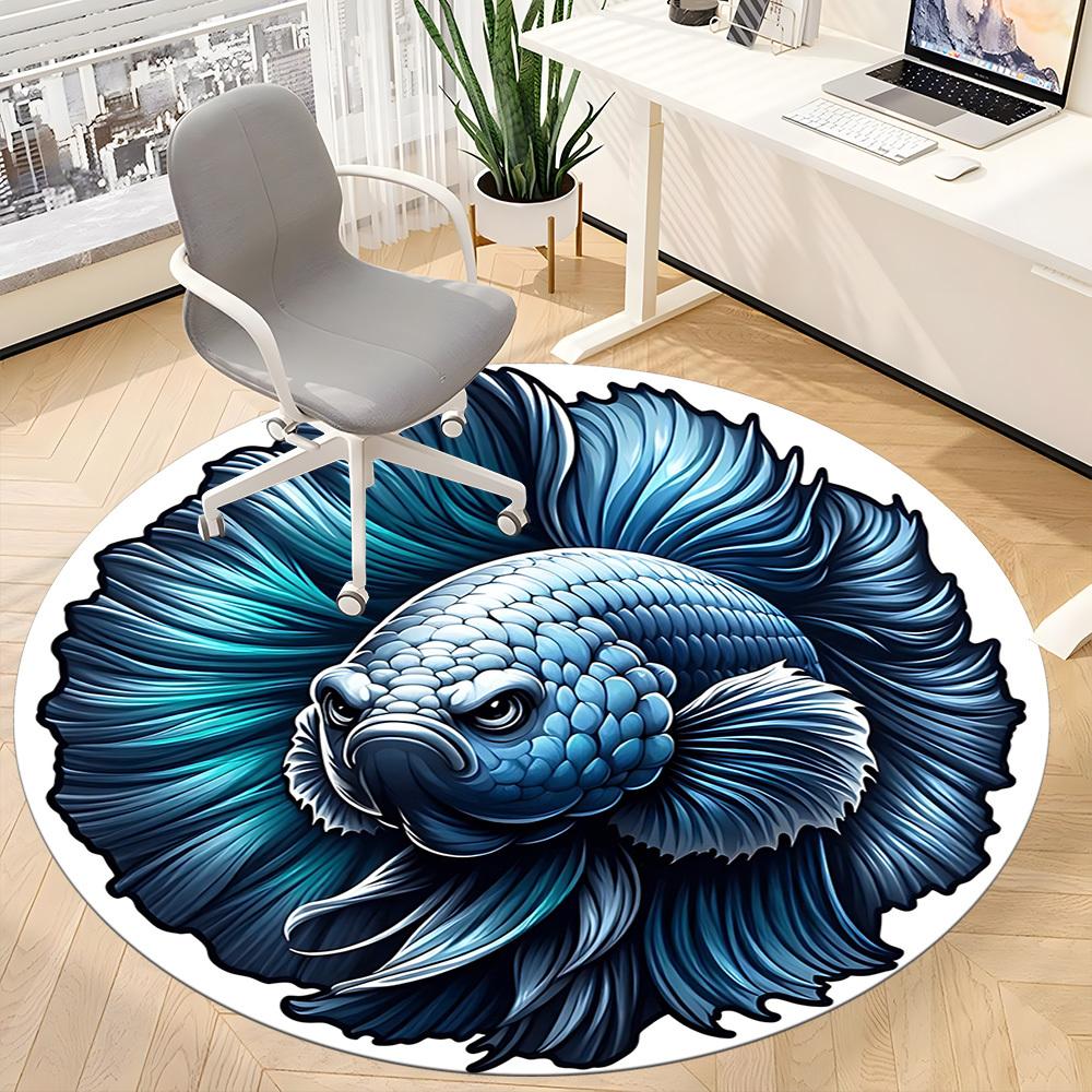 1pc Betta Fish Print Carpet for Office Non Slip, Round Carpet, Soft & Comfortable, Carpet for Office, Lightweight Round Floor Mat