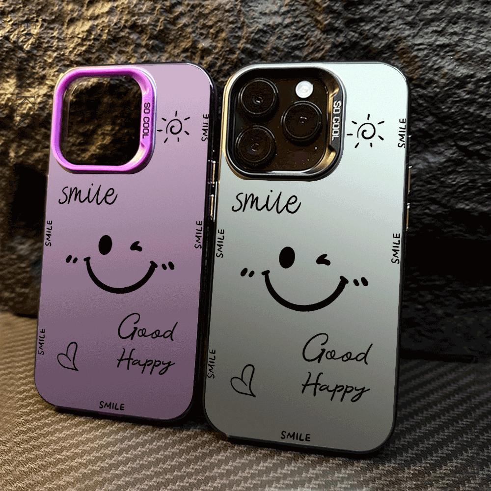Personalized, simple, cute and smiling phone case for iPhone 16, 15, 14, 13, 12, 11 Pro Max 16E laser plated anti drop phone