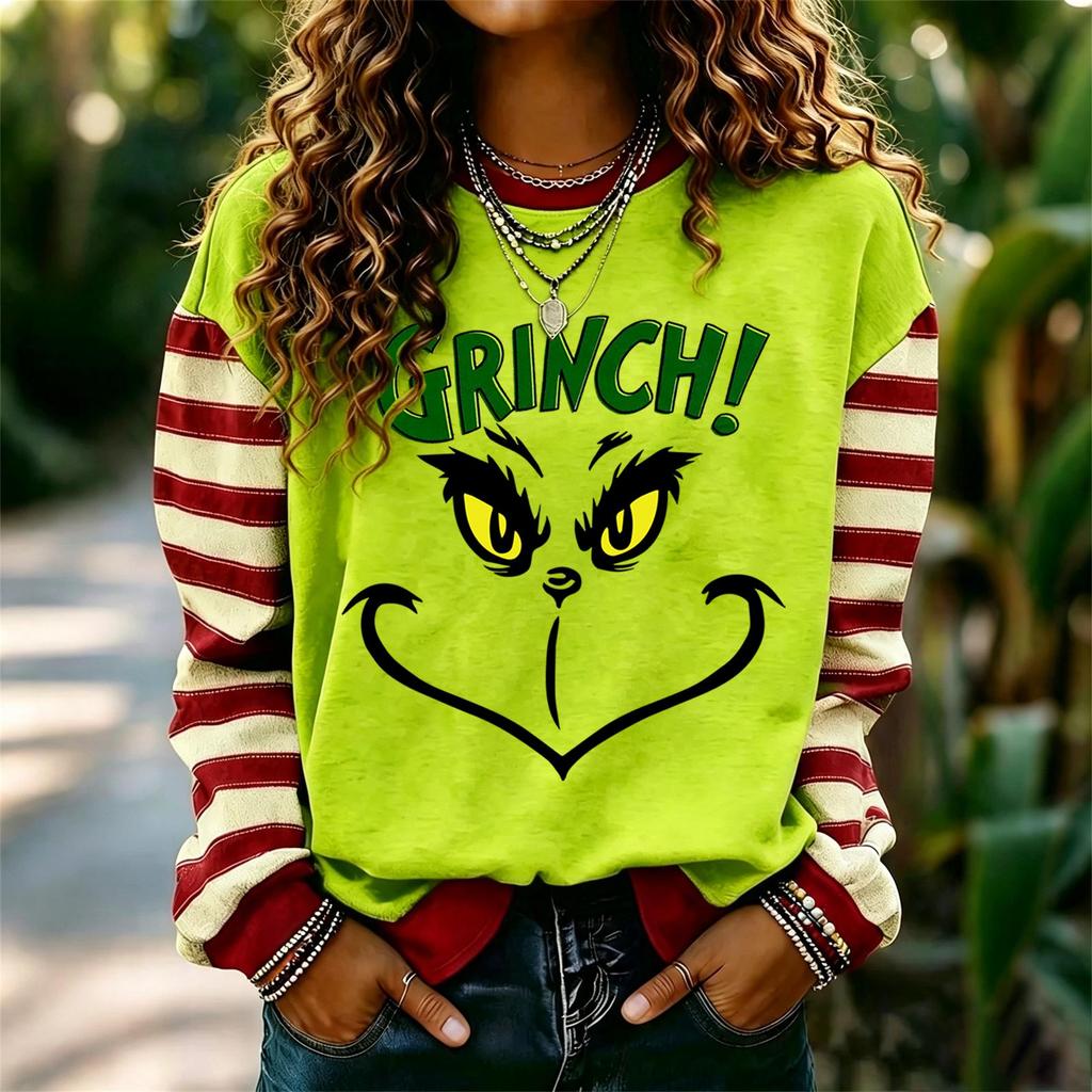 Women's Trendy Long Sleeve Neck Pullover Sweatshirt with Christmas Print for Winter Holiday