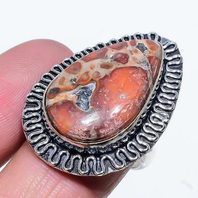 Natural Leopard Skin Jasper Gemstone 925 Sterling Silver Ring Size 8 m9V57