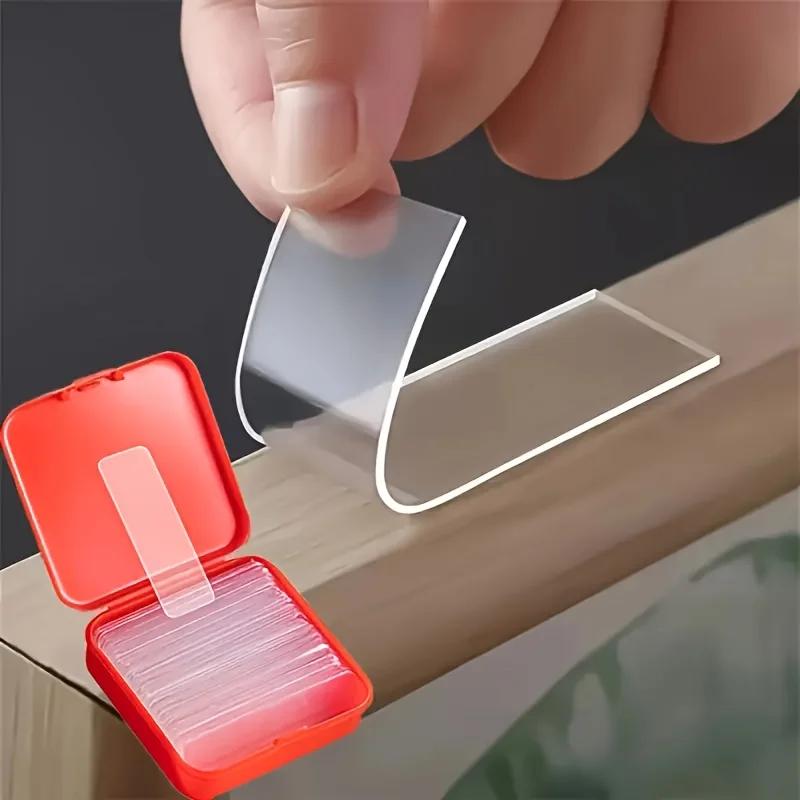 60 Sheets/Box Multipurpose Transparent Double-sided 60 Pcs Reusable Washable Waterproof Double Sided Adhesive Tape