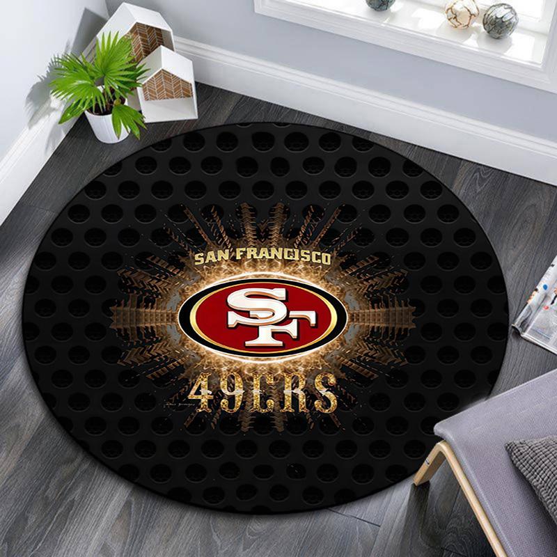 San Francisco 49ers 2. Runde Teppich, Teppich für Wohnzimmer Schlafzimmer Sofa Spielzimmer Dekor, Rutschfeste Bodenmatte