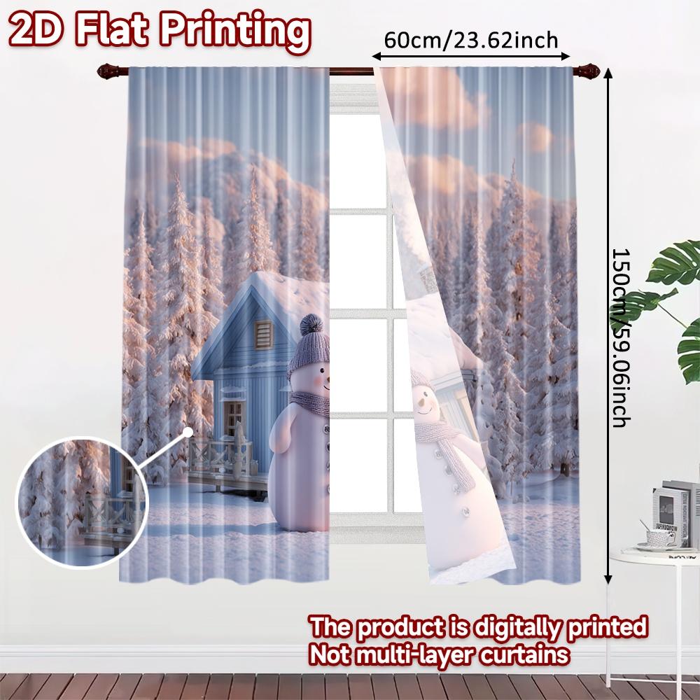 2 Stück, 2D-FLACHDRUCK Vorhänge (Ohne Stange) Schneeparadies Weihnachts-Festival Schicker Druck Vorhänge Maschinenwaschbarer Stoff