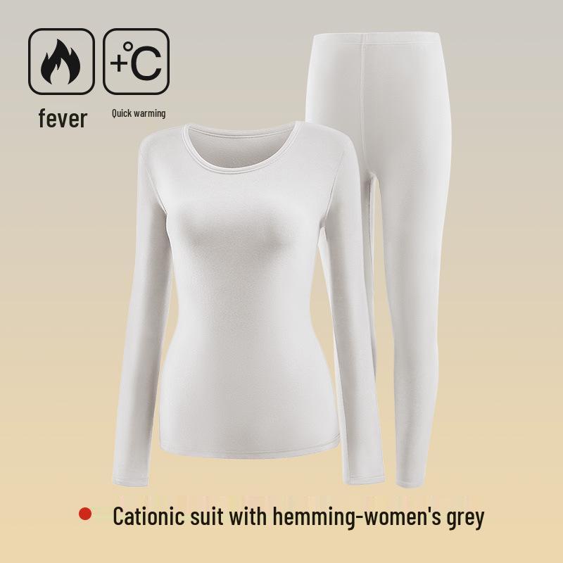 Women's 7A Antibacterial Thermal Underwear Set - Round Neck, Slim Fit, Sanded Fabric, Autumn/Winter Collection.