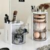 Makeup Organizer with Brush Holder, Dustproof White/Pink Powder Puffs Storage Box, Compact Dsktop Cushions Holder Container with Brushes Case