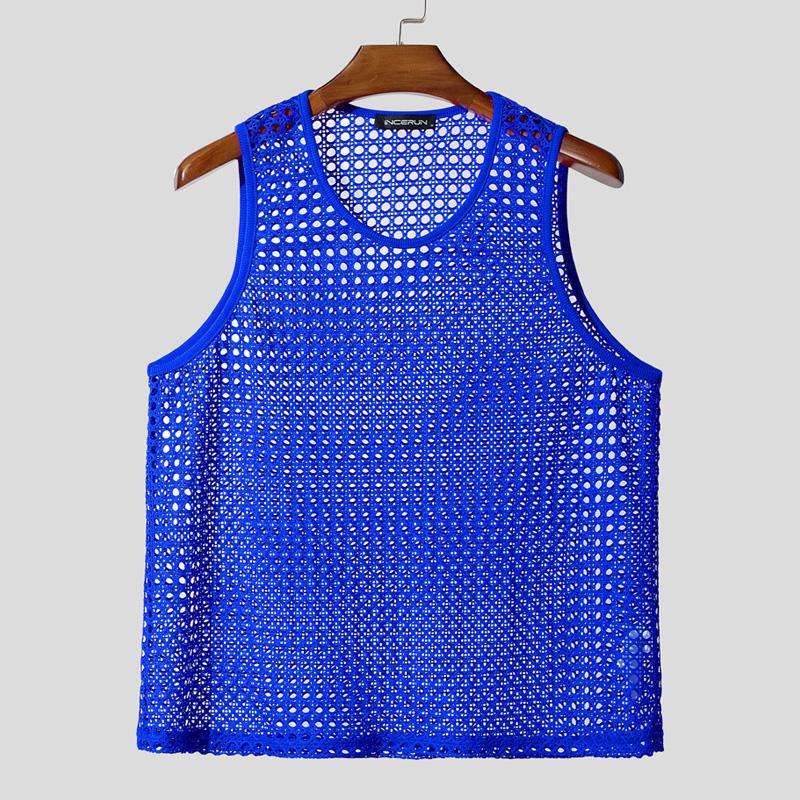 

INCERUN Мужские майки без рукавов с круглым вырезом, с вырезами, повседневные, пляжные 5XL темно-синий