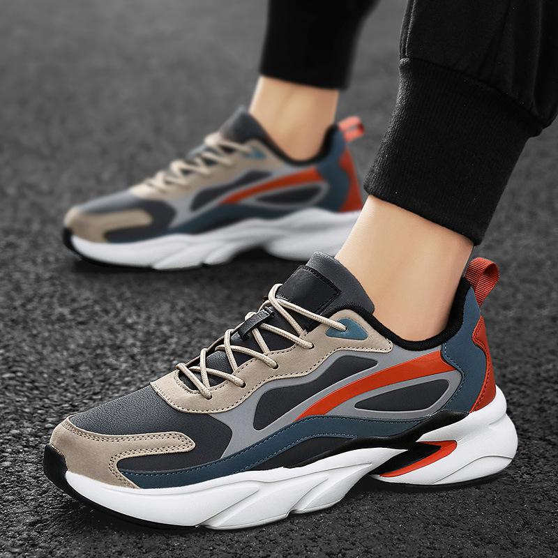 Large Size Trendy Men's Shoes Autumn New Breathable Leather Dad Shoes Comfortable Soft Sole Non-slip Sports Casual Shoes