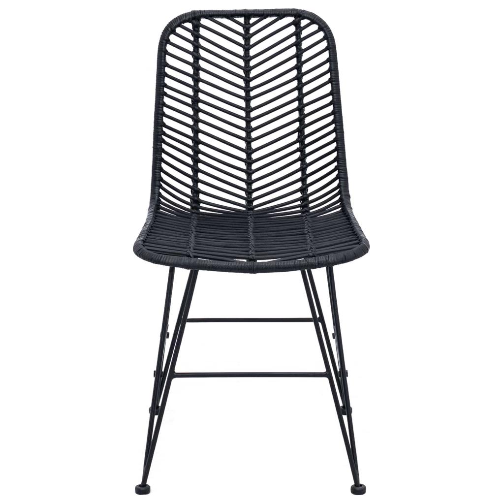 Dining Chair Set of 2 Woven Rattan and Iron Black