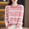 Women S Loose Crew Neck Striped Knit Sweater Casual Top