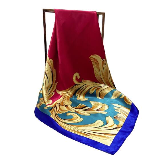 New 90cm Square Scarf Women Satin Hijab Shawl Female Foulard Vintage Design Summer Bandana Head Scarves Square Wraps