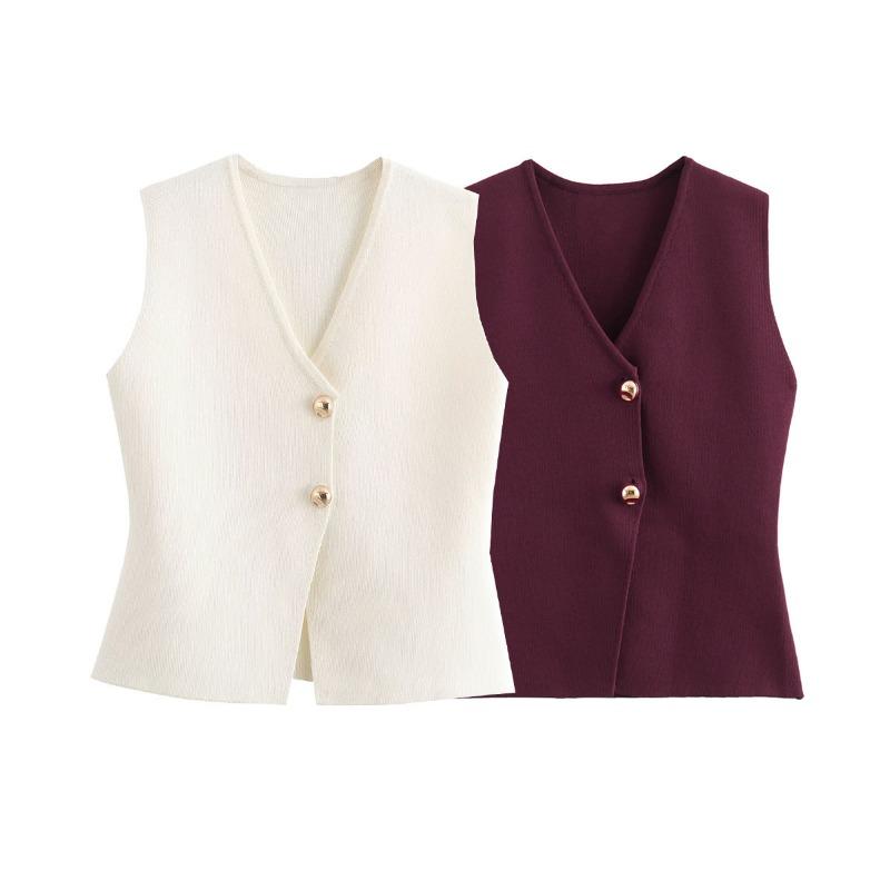 DAFIFY  Women's Fashion Casual Spring Fall Solid Color Print Sleeveless V-Neck Sweaters