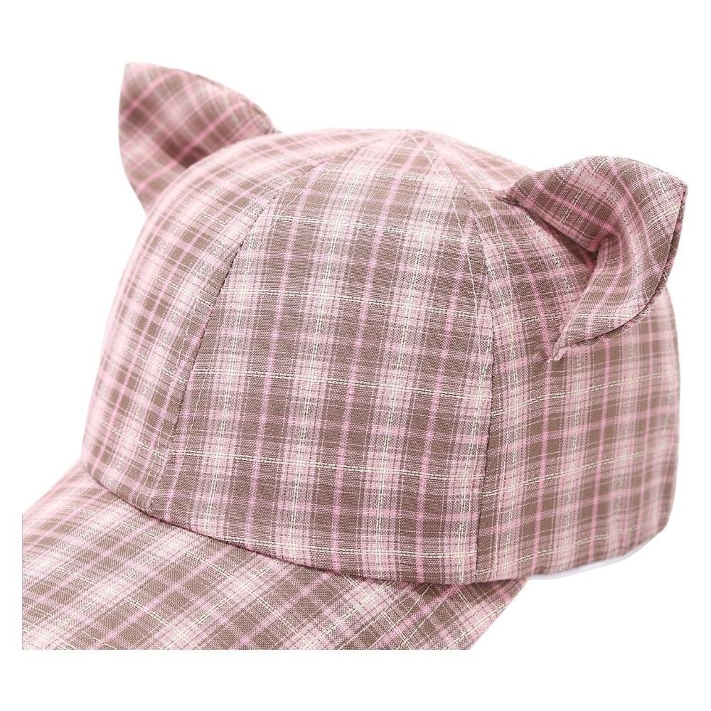 Breathable Cat'S Ears Baseball Cap Retro Fashion Cute Design Plaid Baseball Cap Sweet Style Cartoon Pattern
